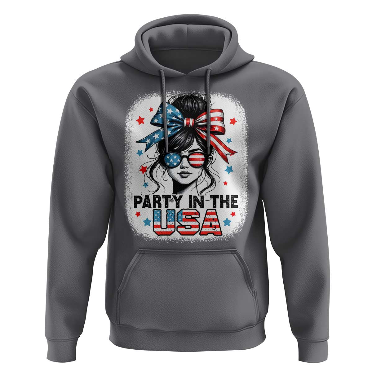 Party In USA Girls 4th of July Hoodie Messy Bun USA - Wonder Print Shop