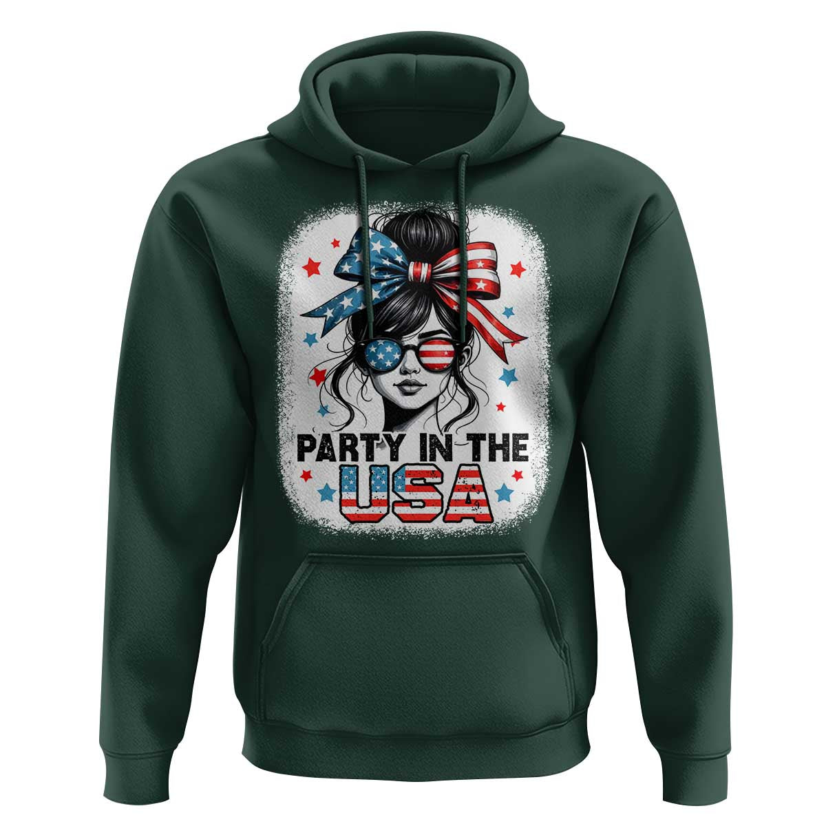 Party In USA Girls 4th of July Hoodie Messy Bun USA - Wonder Print Shop