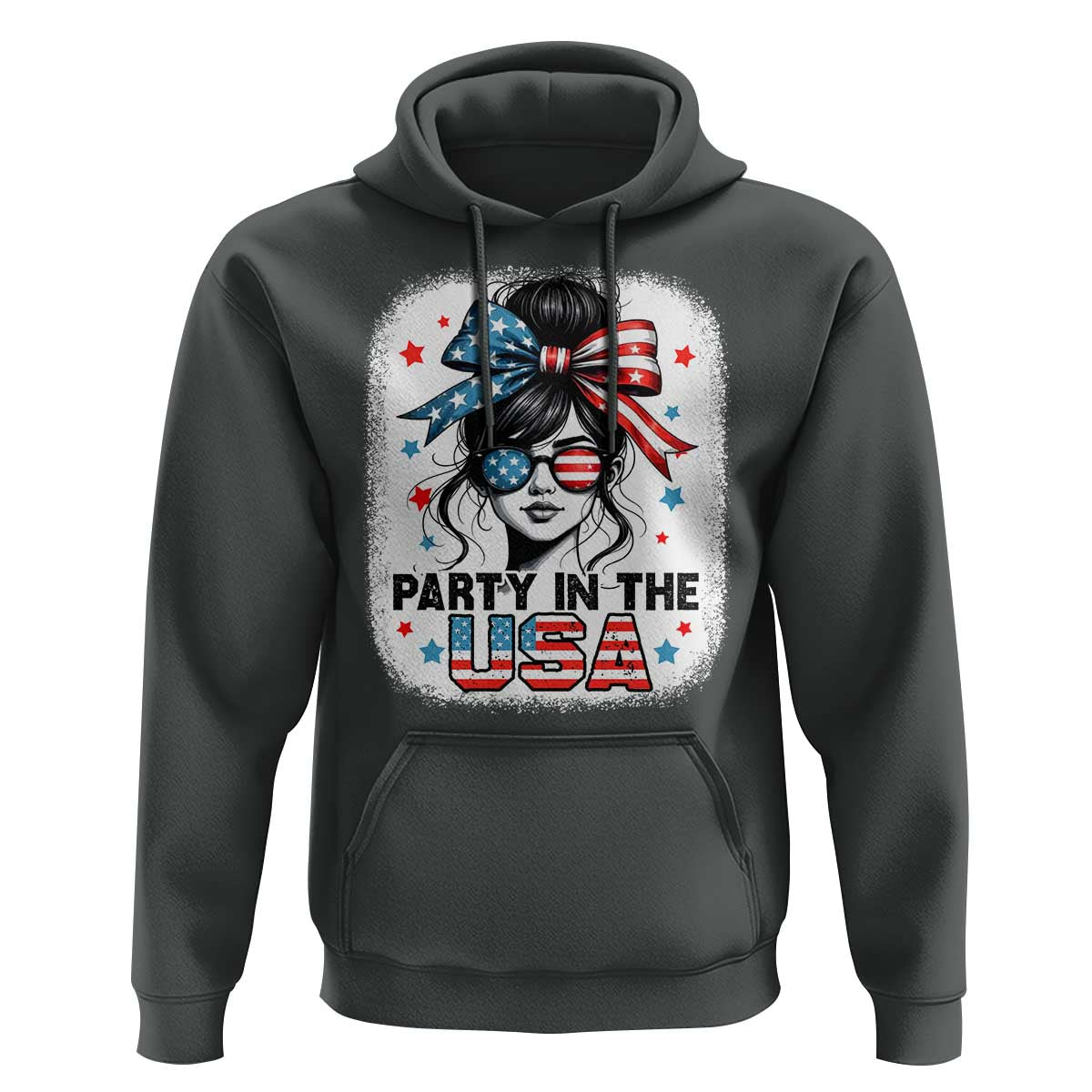 Party In USA Girls 4th of July Hoodie Messy Bun USA - Wonder Print Shop