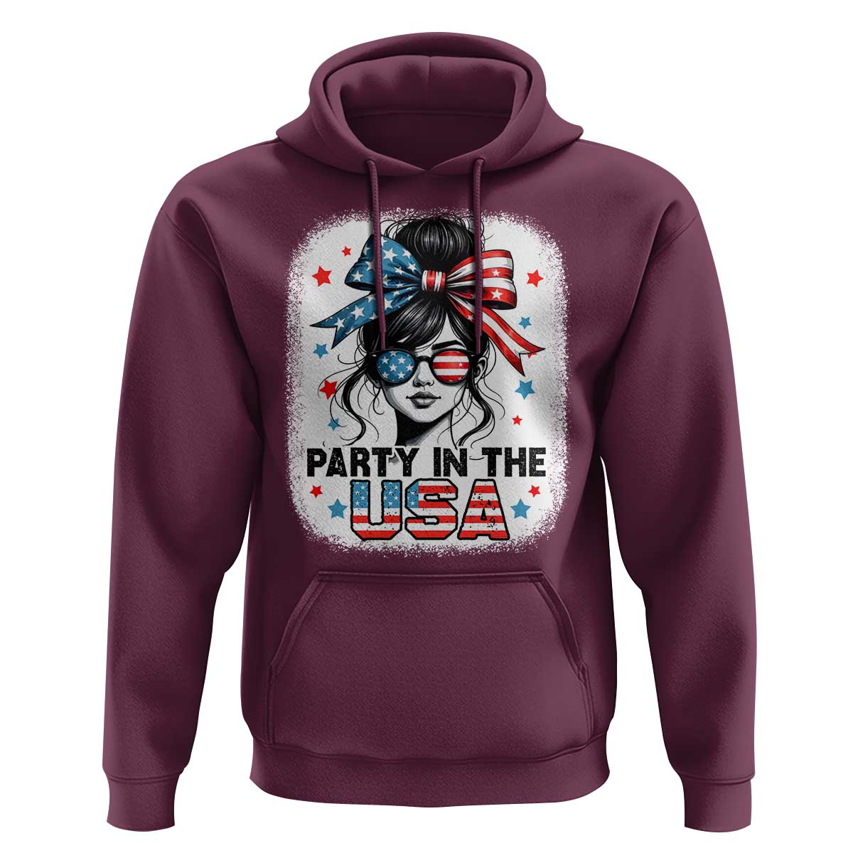 Party In USA Girls 4th of July Hoodie Messy Bun USA - Wonder Print Shop