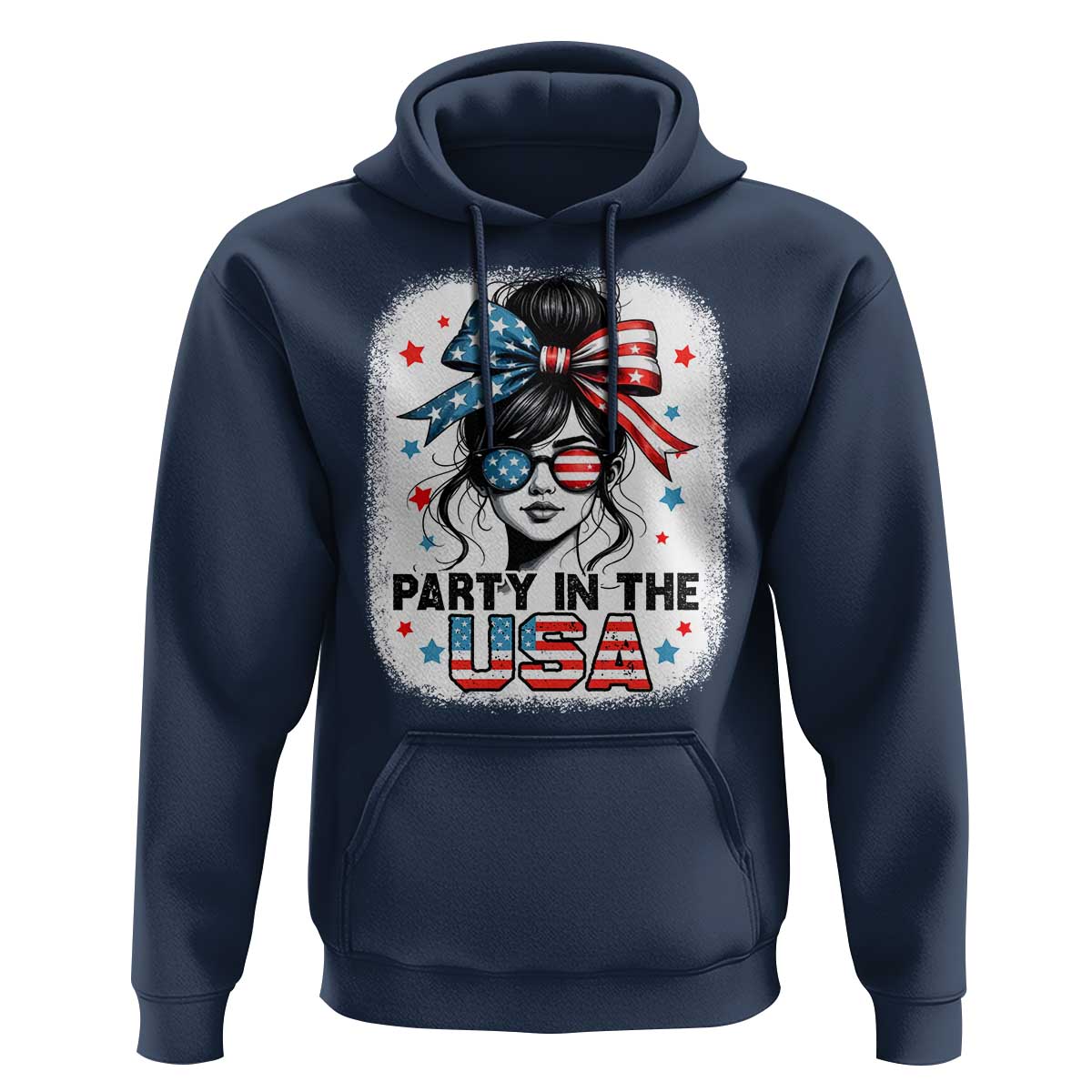 Party In USA Girls 4th of July Hoodie Messy Bun USA - Wonder Print Shop