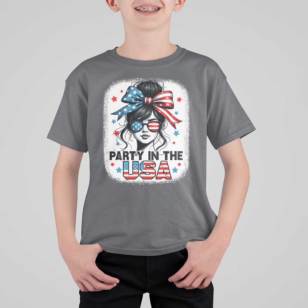 Party In USA Girls 4th of July T Shirt For Kid Messy Bun USA - Wonder Print Shop