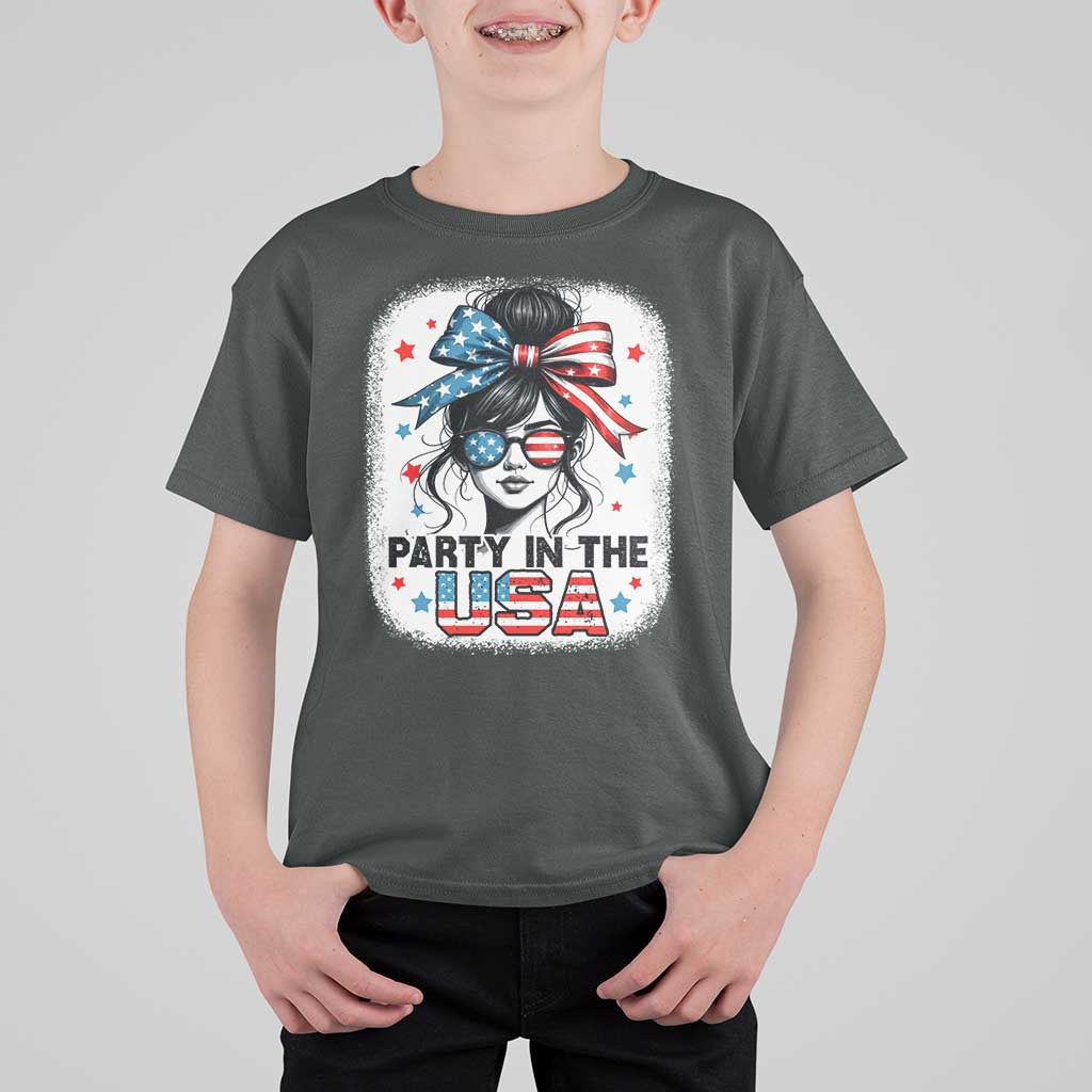 Party In USA Girls 4th of July T Shirt For Kid Messy Bun USA - Wonder Print Shop