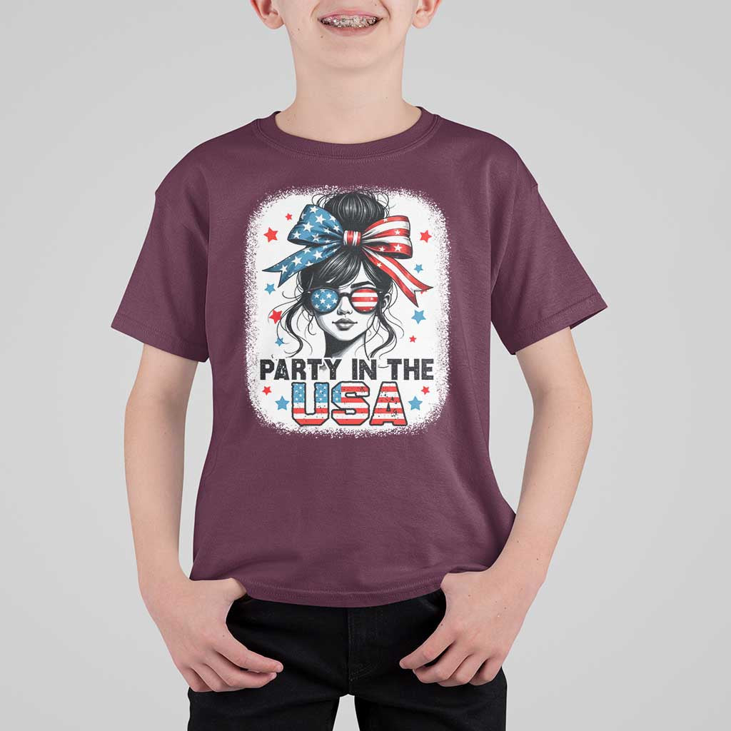 Party In USA Girls 4th of July T Shirt For Kid Messy Bun USA - Wonder Print Shop