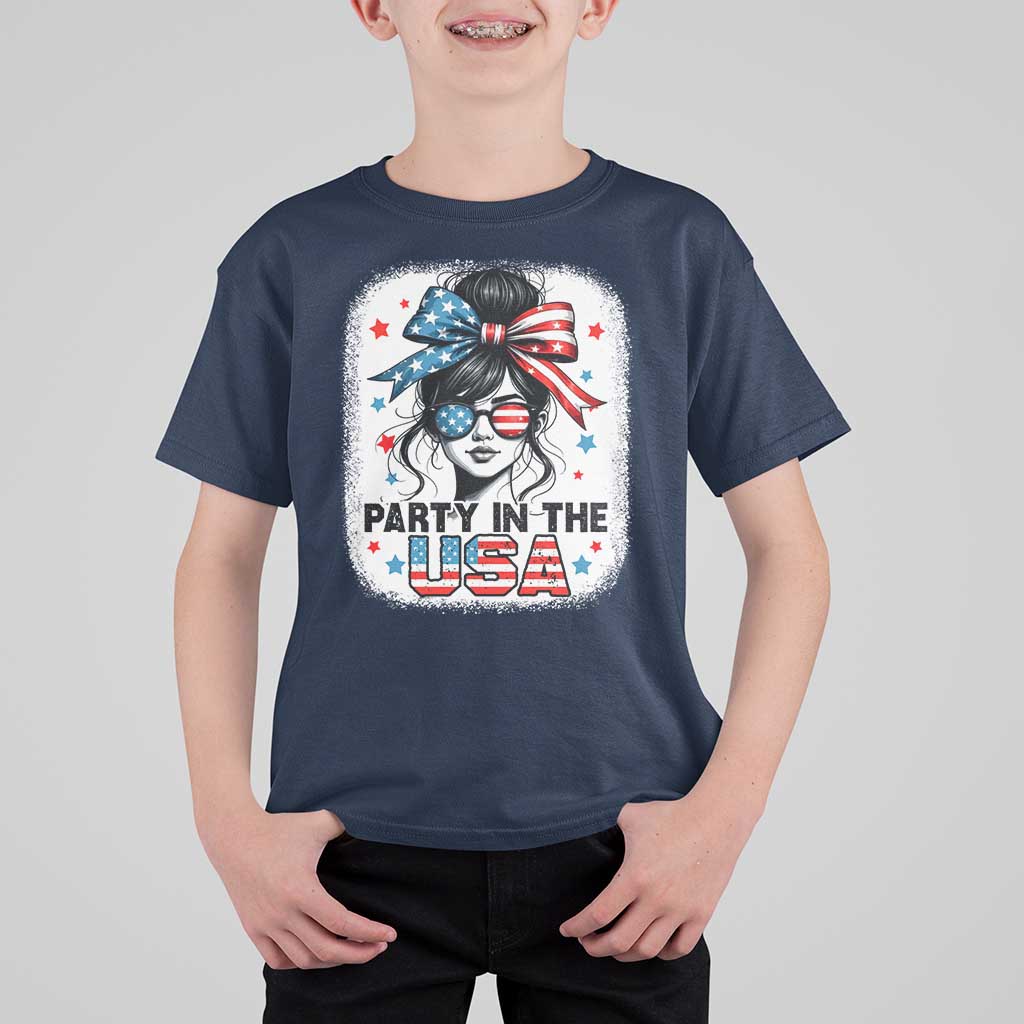 Party In USA Girls 4th of July T Shirt For Kid Messy Bun USA - Wonder Print Shop