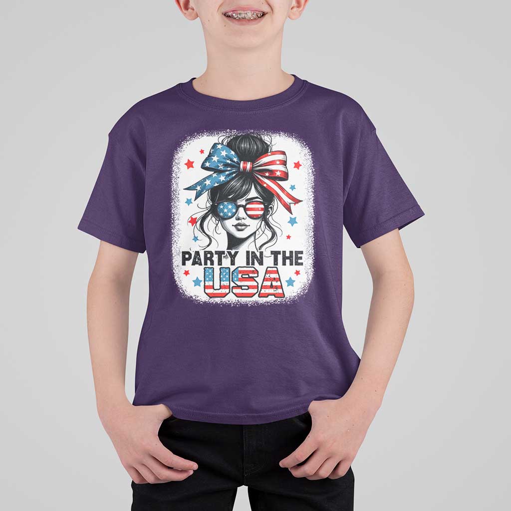 Party In USA Girls 4th of July T Shirt For Kid Messy Bun USA - Wonder Print Shop