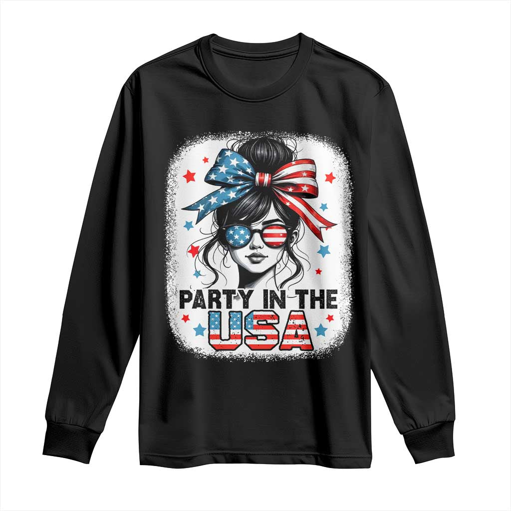 Party In USA Girls 4th of July Long Sleeve Shirt Messy Bun USA - Wonder Print Shop