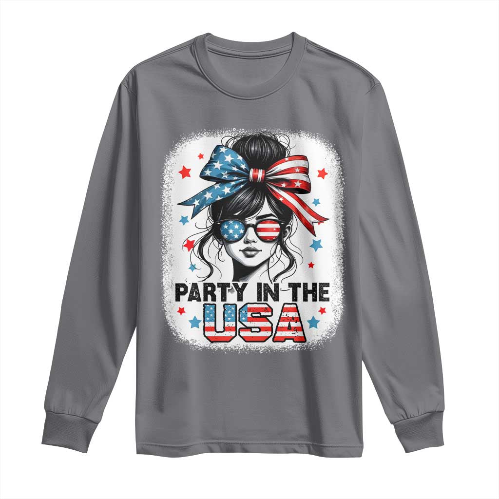 Party In USA Girls 4th of July Long Sleeve Shirt Messy Bun USA - Wonder Print Shop