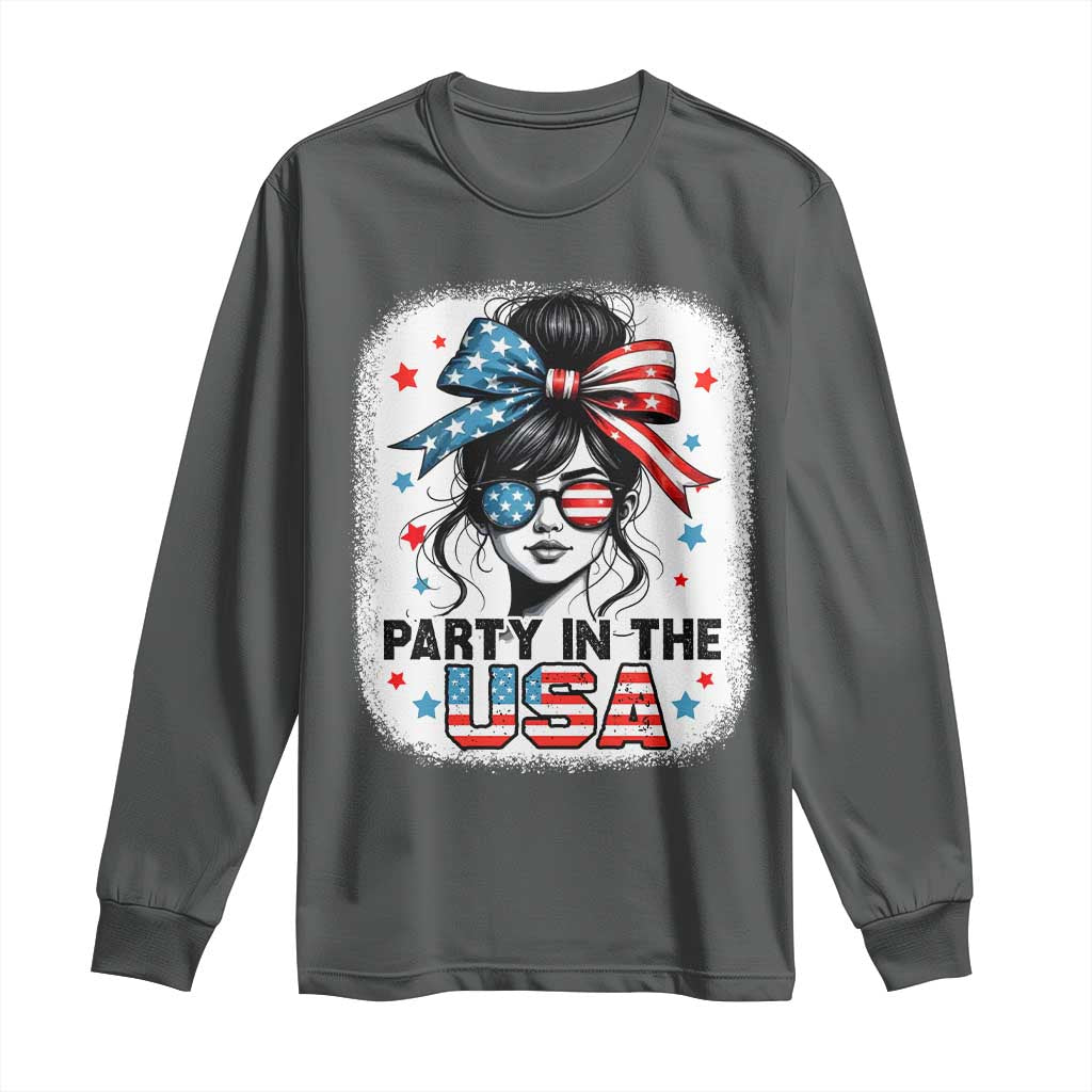 Party In USA Girls 4th of July Long Sleeve Shirt Messy Bun USA - Wonder Print Shop