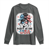 Party In USA Girls 4th of July Long Sleeve Shirt Messy Bun USA - Wonder Print Shop