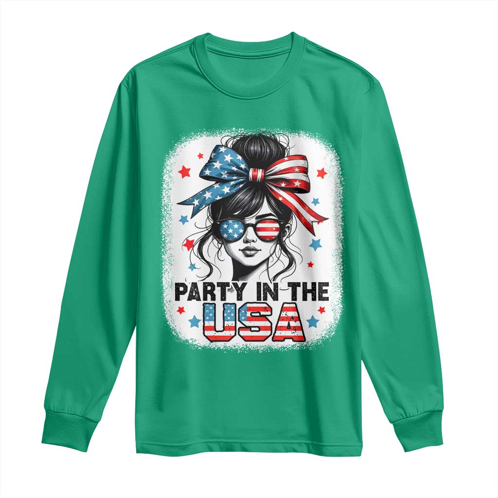 Party In USA Girls 4th of July Long Sleeve Shirt Messy Bun USA - Wonder Print Shop