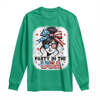 Party In USA Girls 4th of July Long Sleeve Shirt Messy Bun USA - Wonder Print Shop