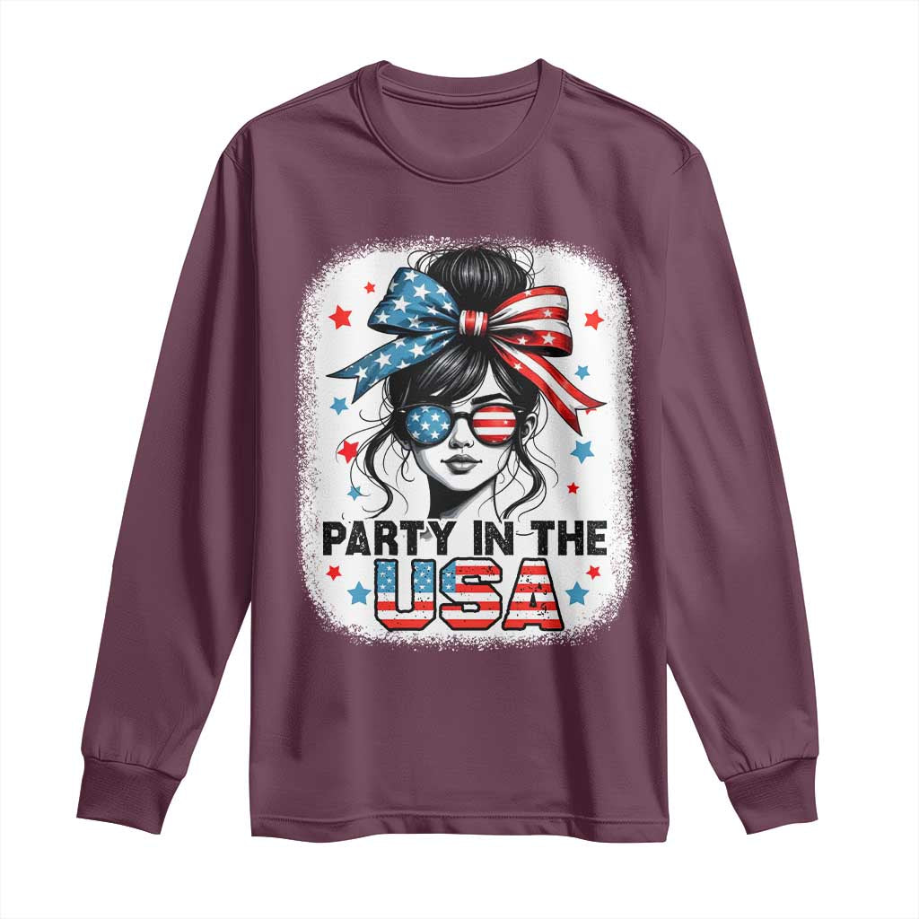 Party In USA Girls 4th of July Long Sleeve Shirt Messy Bun USA - Wonder Print Shop