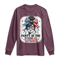 Party In USA Girls 4th of July Long Sleeve Shirt Messy Bun USA - Wonder Print Shop