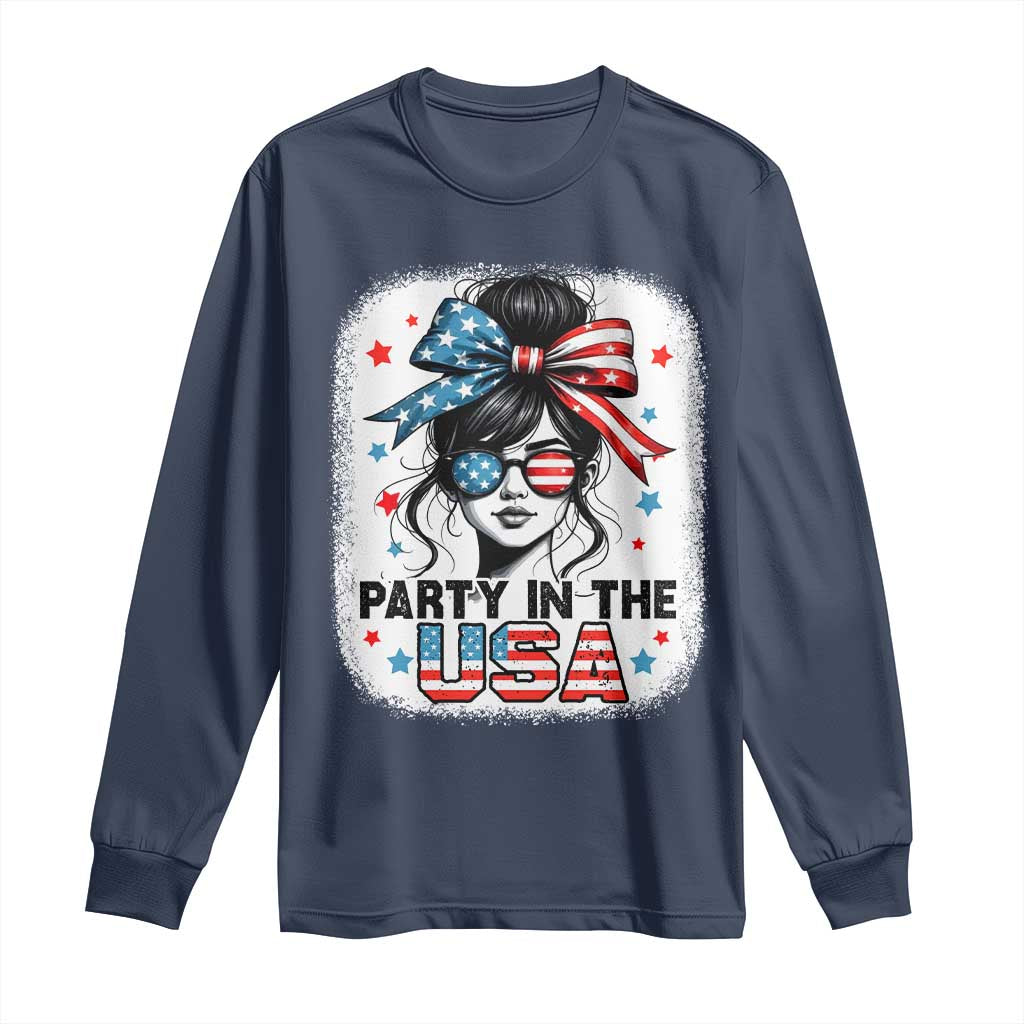 Party In USA Girls 4th of July Long Sleeve Shirt Messy Bun USA - Wonder Print Shop