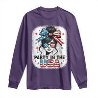 Party In USA Girls 4th of July Long Sleeve Shirt Messy Bun USA - Wonder Print Shop