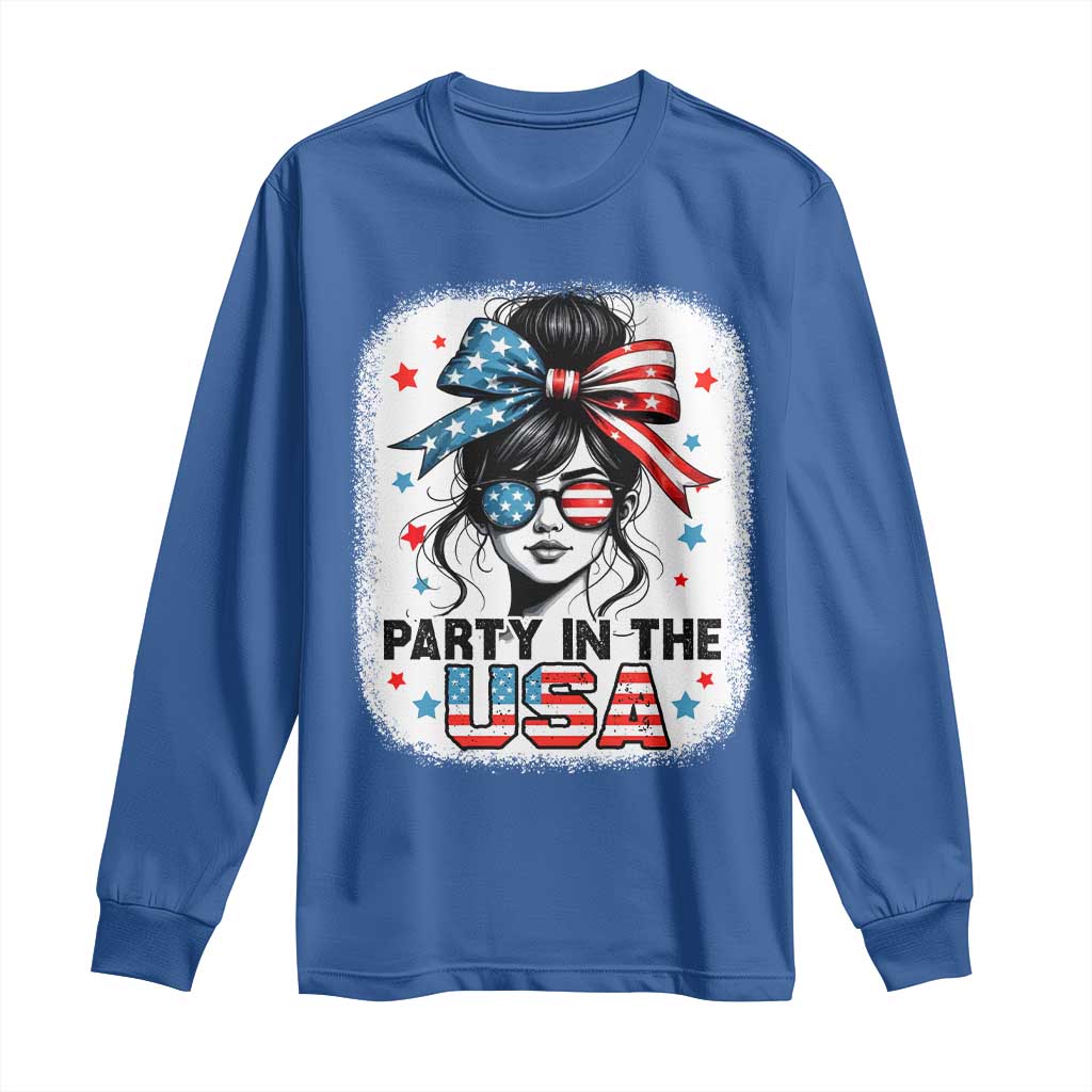 Party In USA Girls 4th of July Long Sleeve Shirt Messy Bun USA - Wonder Print Shop