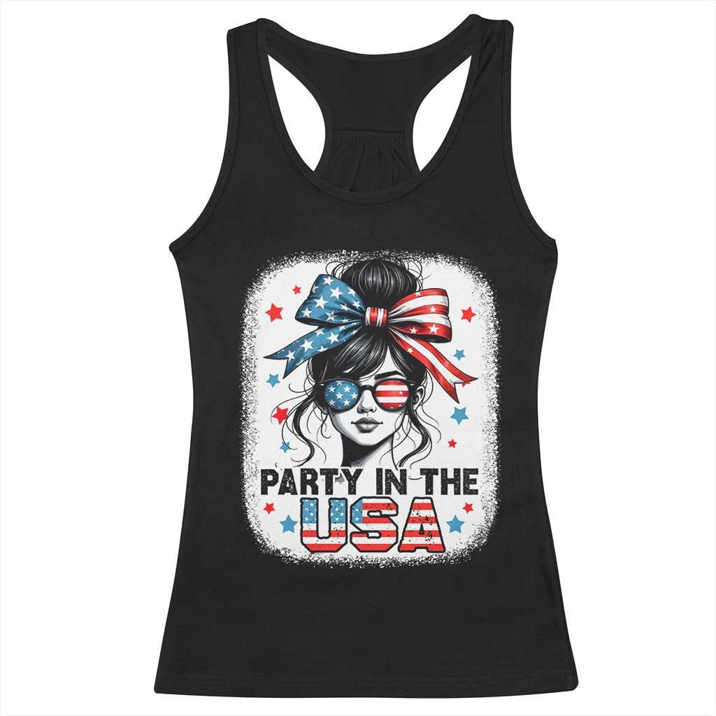 Party In USA Girls 4th of July Racerback Tank Top Messy Bun USA - Wonder Print Shop