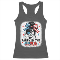 Party In USA Girls 4th of July Racerback Tank Top Messy Bun USA - Wonder Print Shop