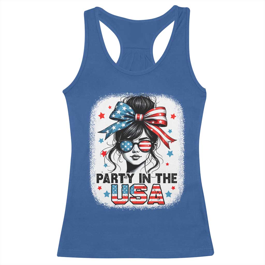 Party In USA Girls 4th of July Racerback Tank Top Messy Bun USA - Wonder Print Shop