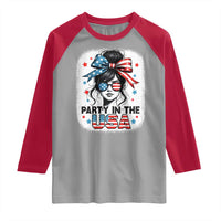 Party In USA Girls 4th of July Raglan Shirt Messy Bun USA - Wonder Print Shop