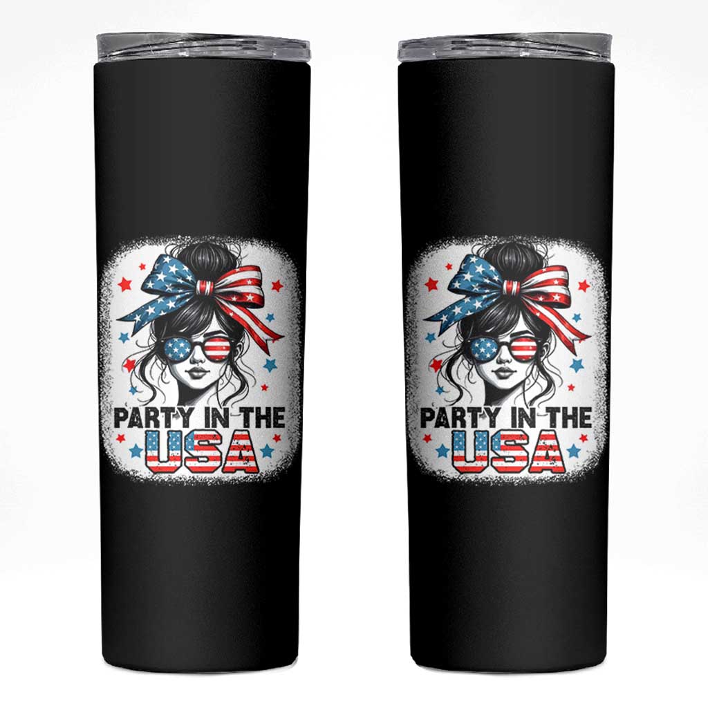 Party In USA Girls 4th of July Skinny Tumbler Messy Bun USA - Wonder Print Shop