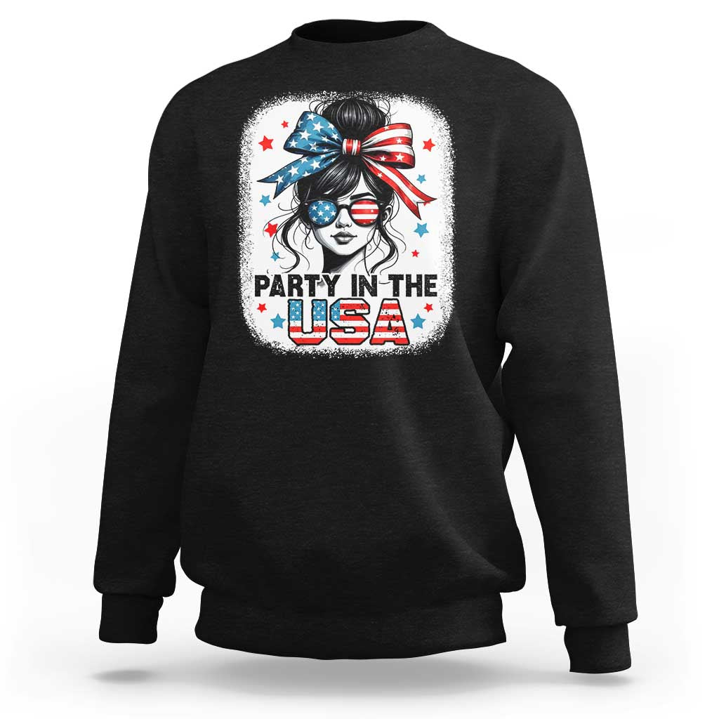 Party In USA Girls 4th of July Sweatshirt Messy Bun USA - Wonder Print Shop