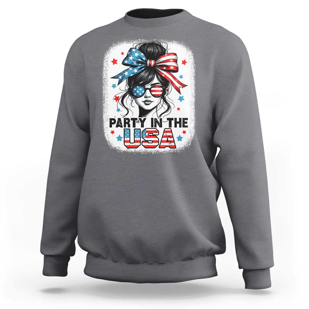Party In USA Girls 4th of July Sweatshirt Messy Bun USA - Wonder Print Shop
