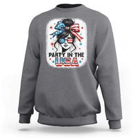 Party In USA Girls 4th of July Sweatshirt Messy Bun USA - Wonder Print Shop
