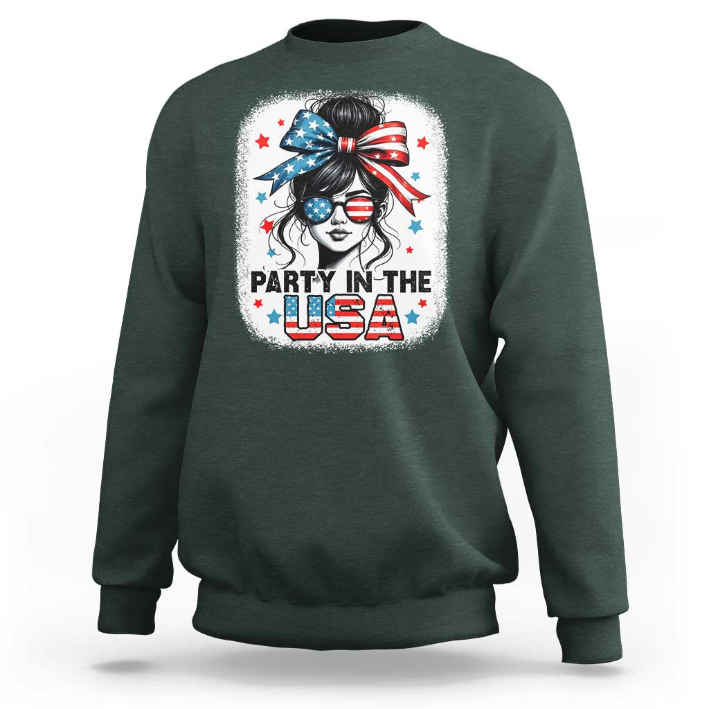 Party In USA Girls 4th of July Sweatshirt Messy Bun USA - Wonder Print Shop