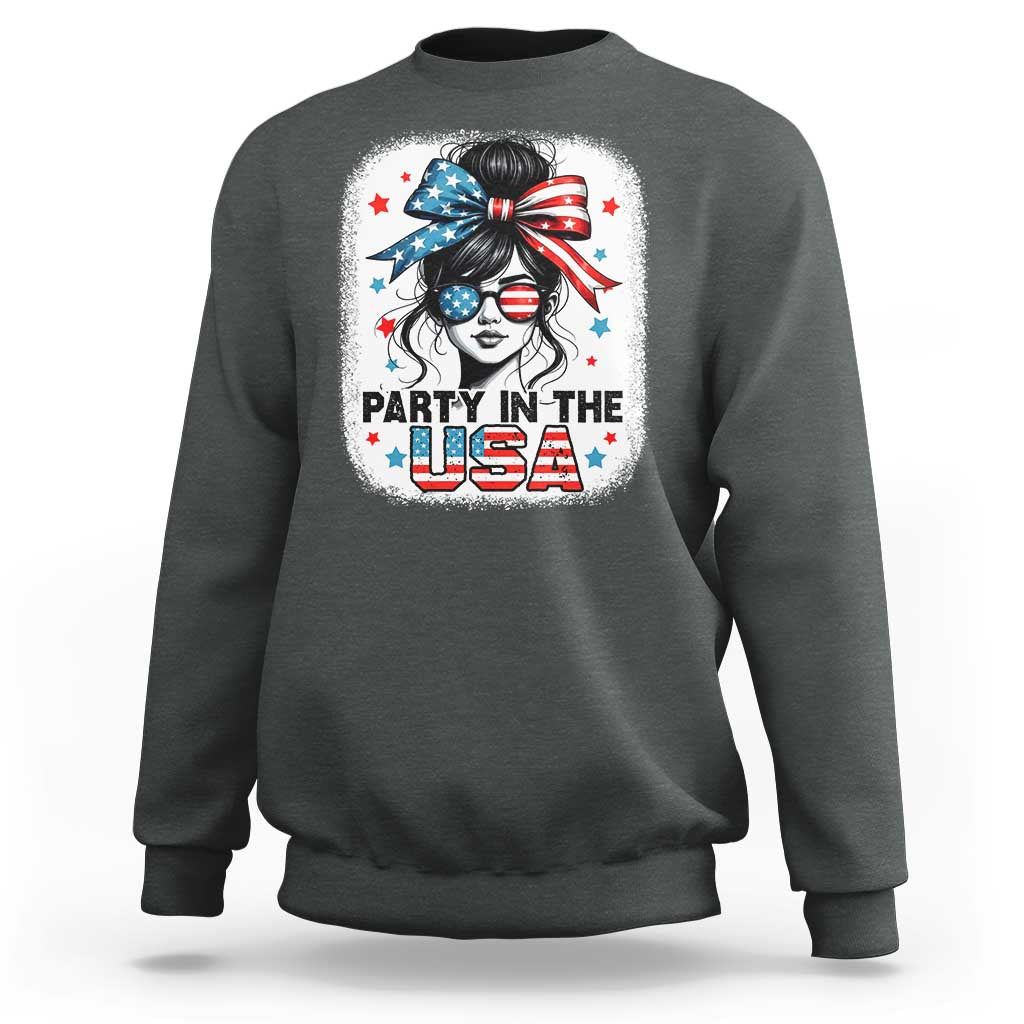 Party In USA Girls 4th of July Sweatshirt Messy Bun USA - Wonder Print Shop