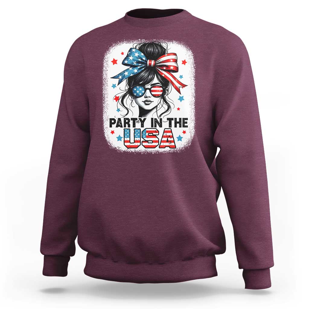 Party In USA Girls 4th of July Sweatshirt Messy Bun USA - Wonder Print Shop