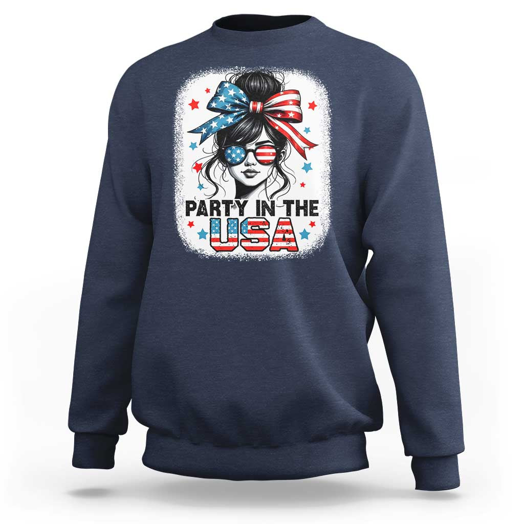 Party In USA Girls 4th of July Sweatshirt Messy Bun USA - Wonder Print Shop