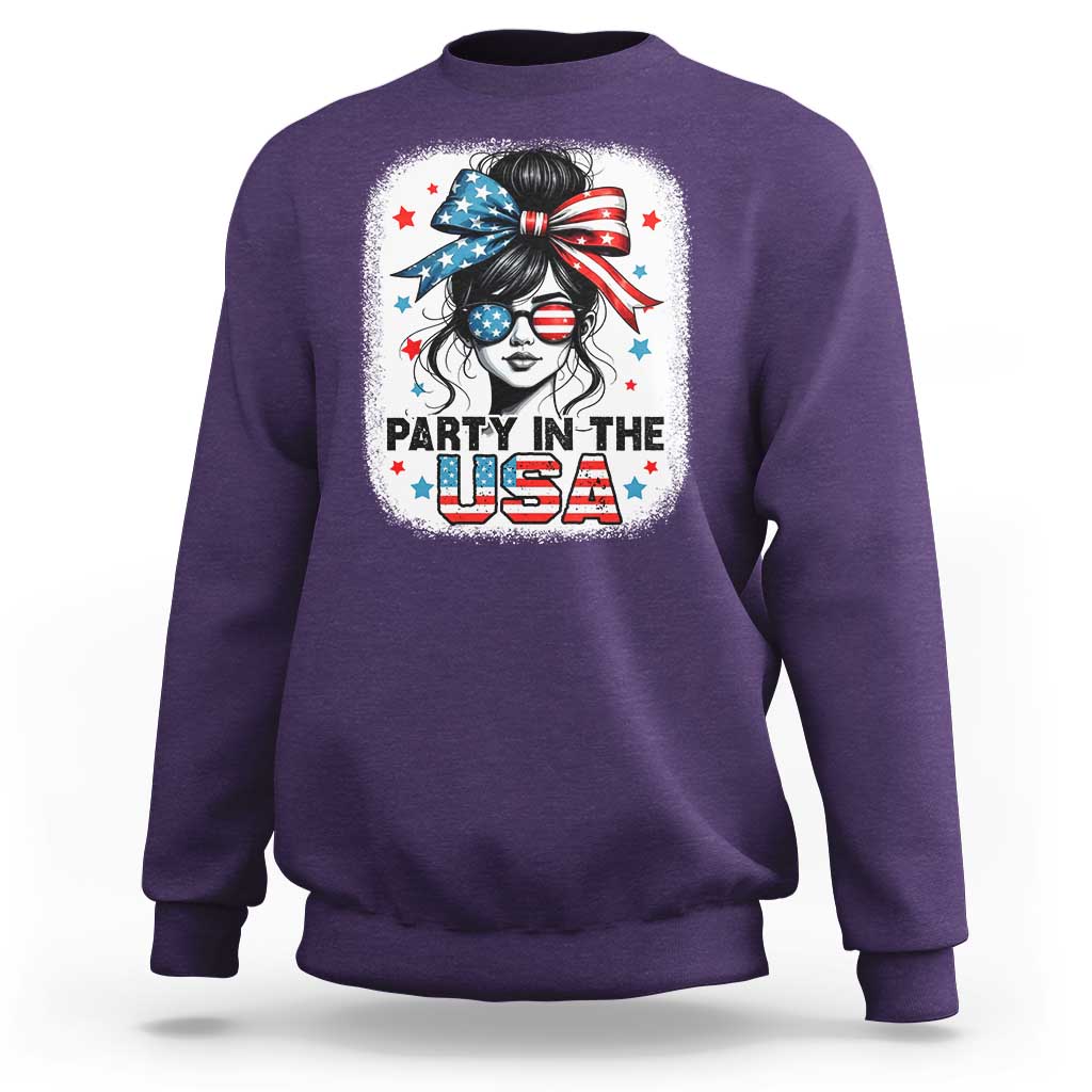 Party In USA Girls 4th of July Sweatshirt Messy Bun USA - Wonder Print Shop