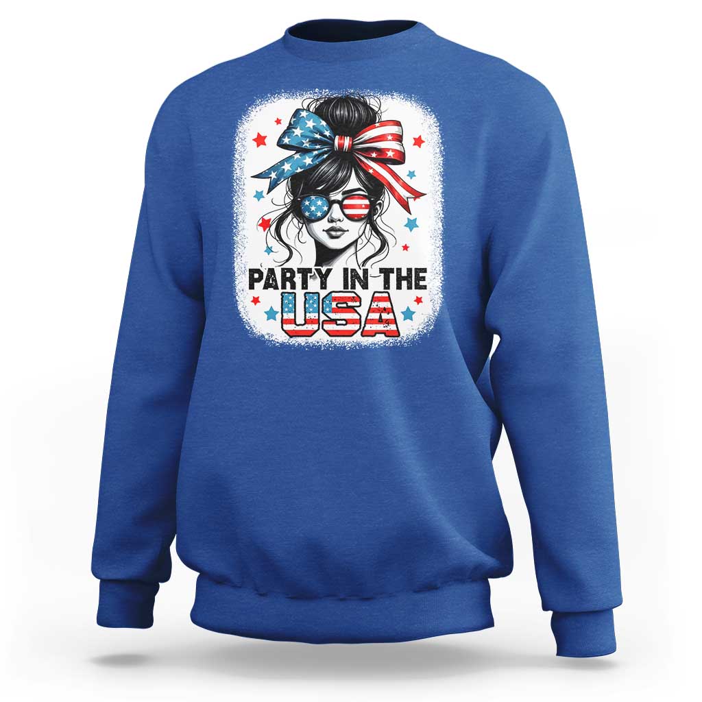 Party In USA Girls 4th of July Sweatshirt Messy Bun USA - Wonder Print Shop