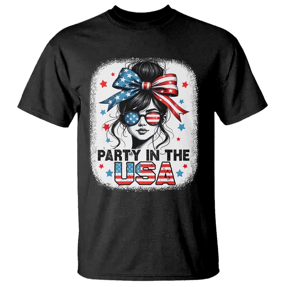 Party In USA Girls 4th of July T Shirt Messy Bun USA - Wonder Print Shop