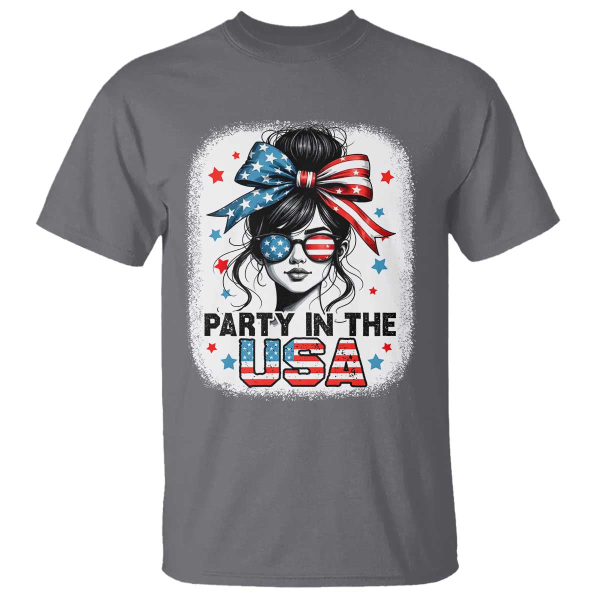 Party In USA Girls 4th of July T Shirt Messy Bun USA - Wonder Print Shop