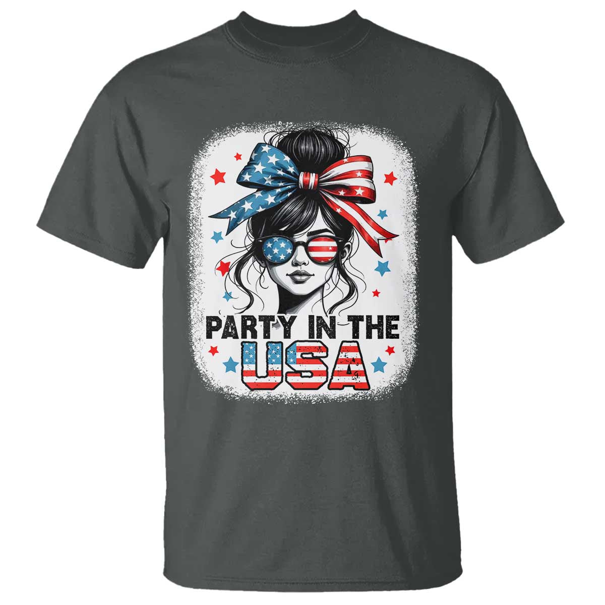 Party In USA Girls 4th of July T Shirt Messy Bun USA - Wonder Print Shop