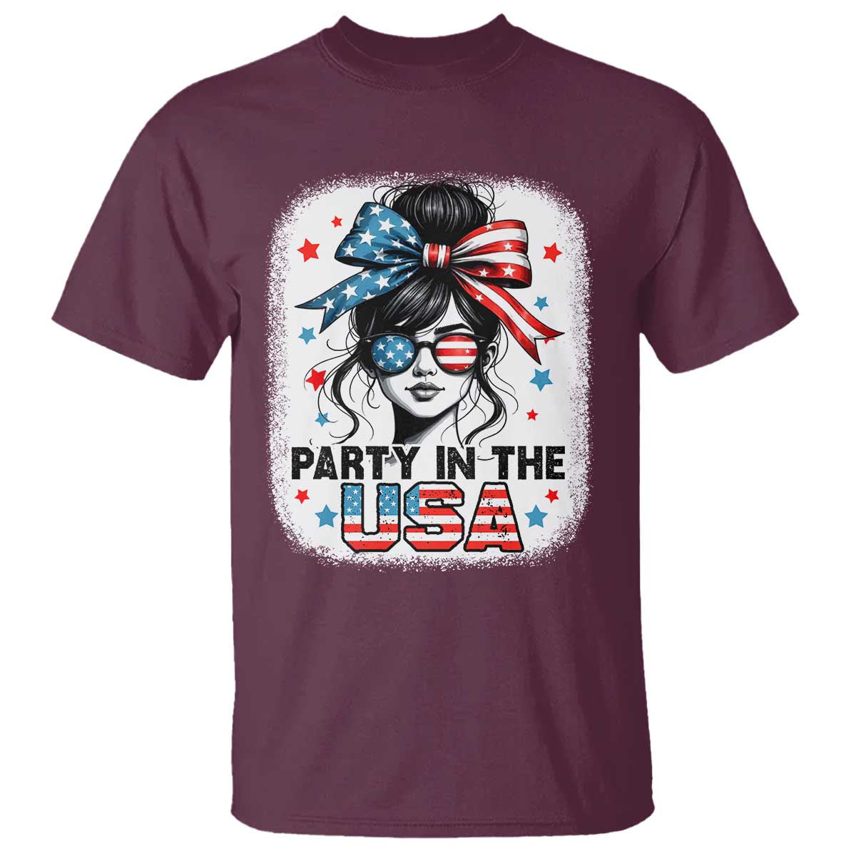 Party In USA Girls 4th of July T Shirt Messy Bun USA - Wonder Print Shop