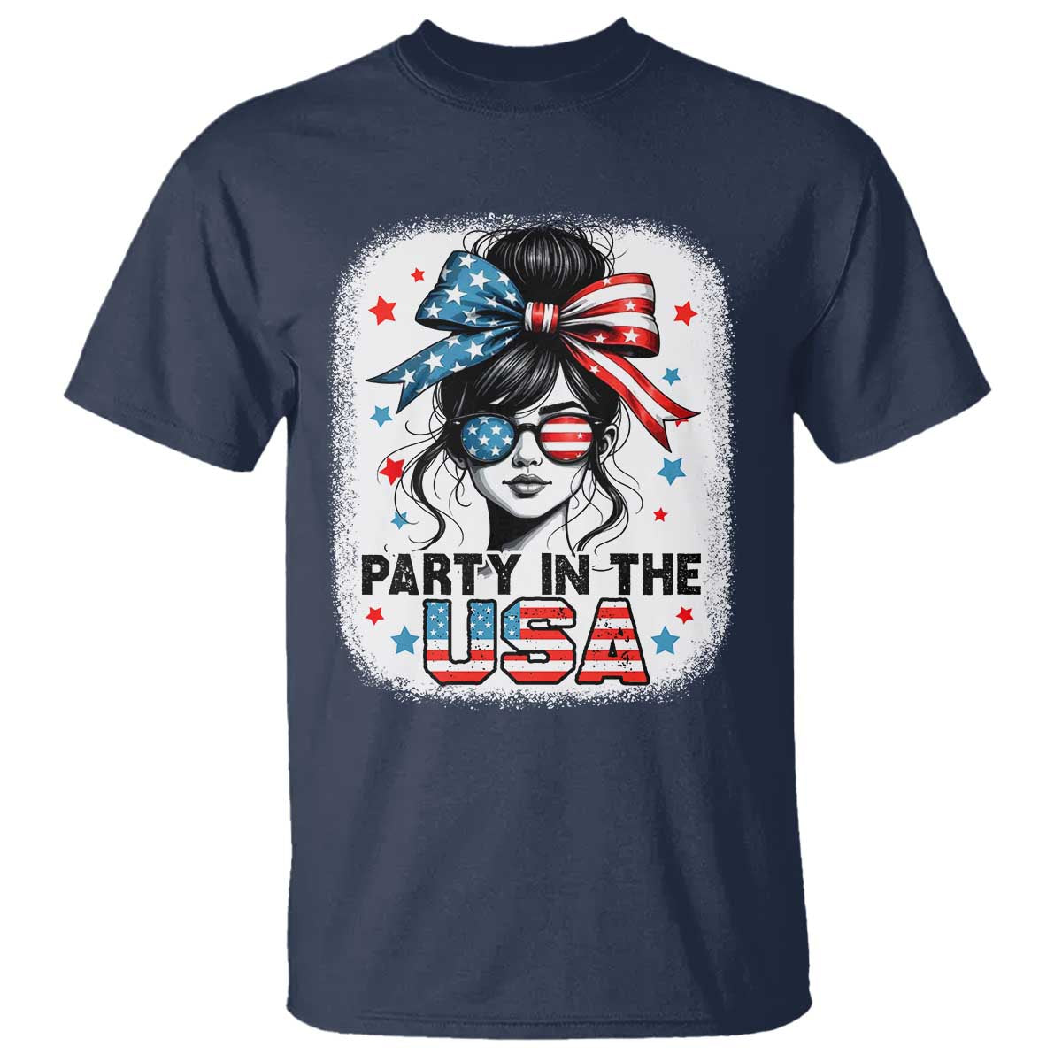 Party In USA Girls 4th of July T Shirt Messy Bun USA - Wonder Print Shop