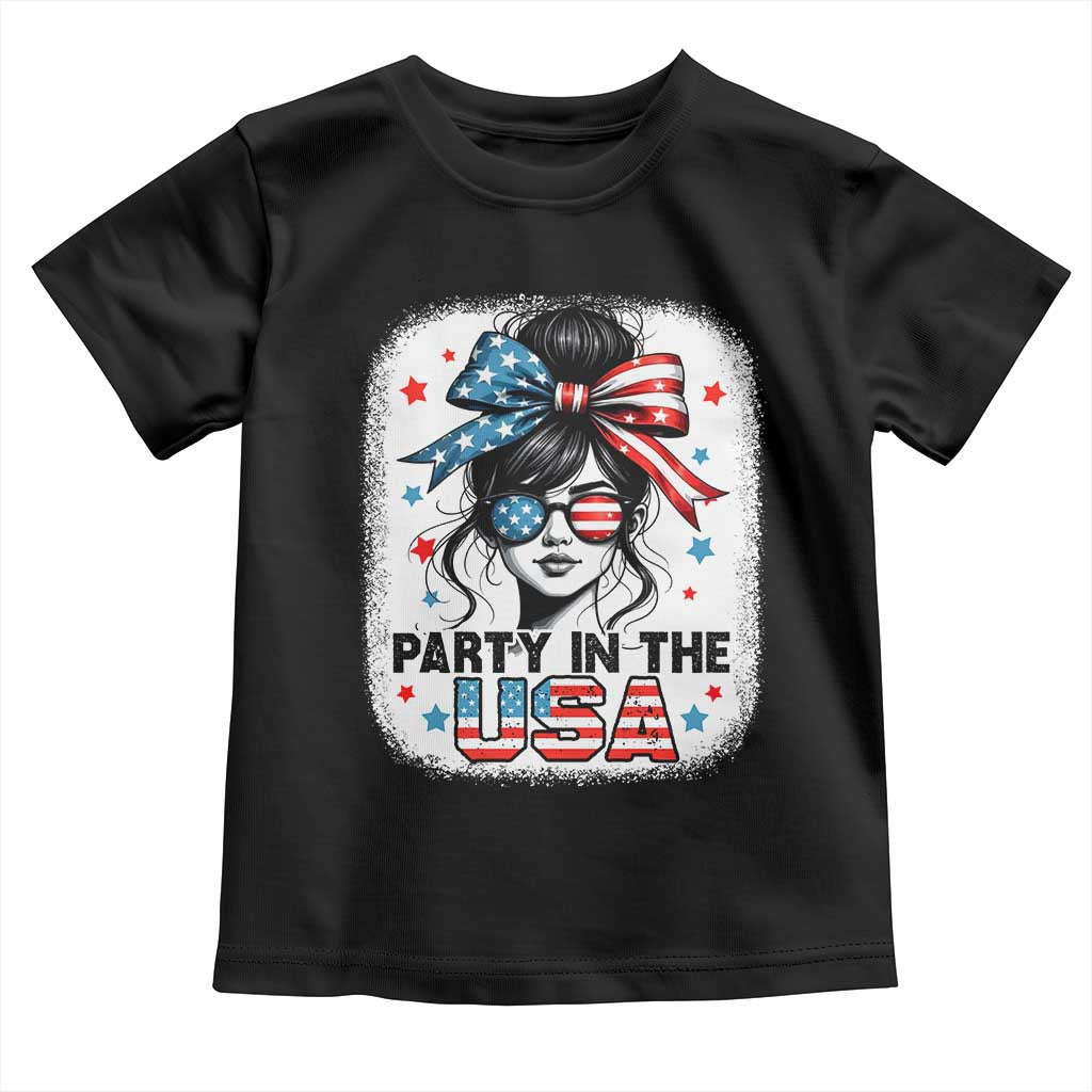 Party In USA Girls 4th of July Toddler T Shirt Messy Bun USA - Wonder Print Shop
