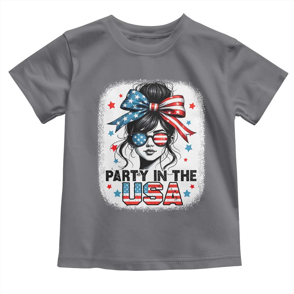 Party In USA Girls 4th of July Toddler T Shirt Messy Bun USA - Wonder Print Shop