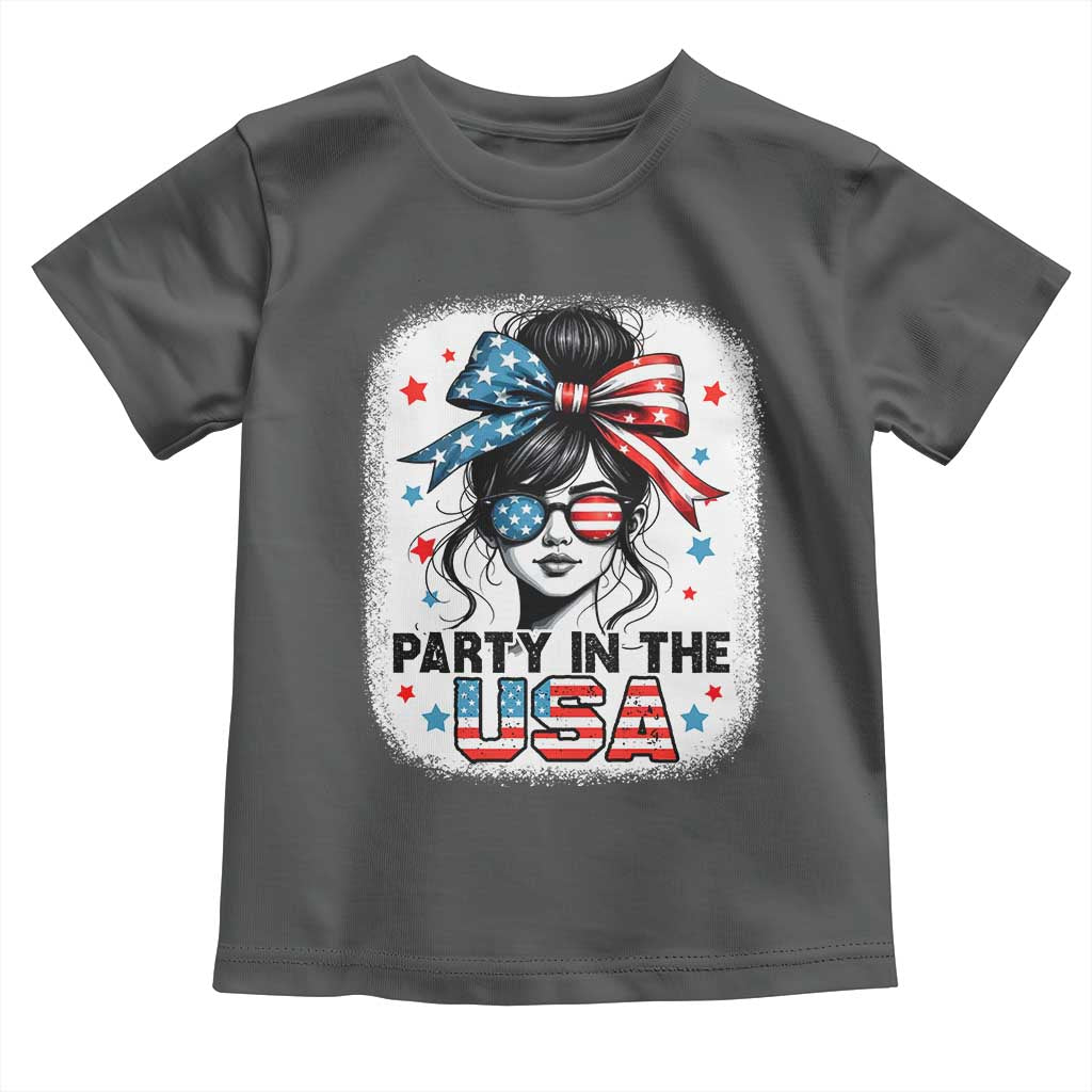 Party In USA Girls 4th of July Toddler T Shirt Messy Bun USA - Wonder Print Shop