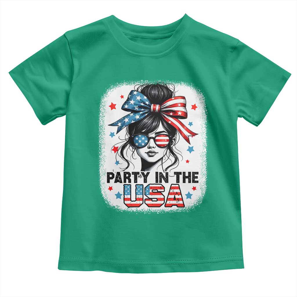 Party In USA Girls 4th of July Toddler T Shirt Messy Bun USA - Wonder Print Shop