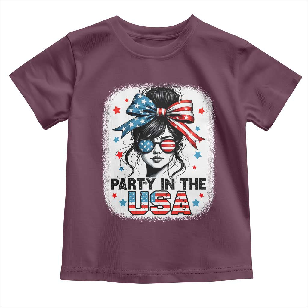 Party In USA Girls 4th of July Toddler T Shirt Messy Bun USA - Wonder Print Shop