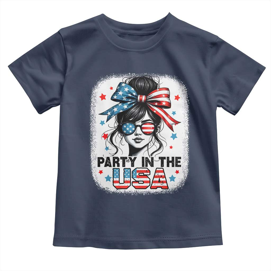 Party In USA Girls 4th of July Toddler T Shirt Messy Bun USA - Wonder Print Shop