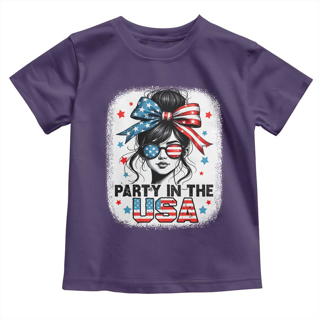 Party In USA Girls 4th of July Toddler T Shirt Messy Bun USA - Wonder Print Shop