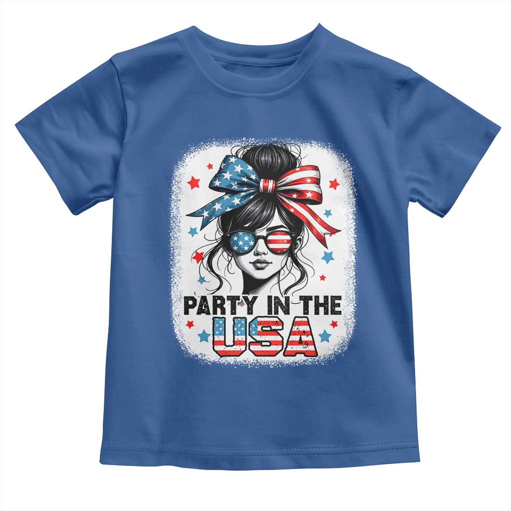 Party In USA Girls 4th of July Toddler T Shirt Messy Bun USA - Wonder Print Shop