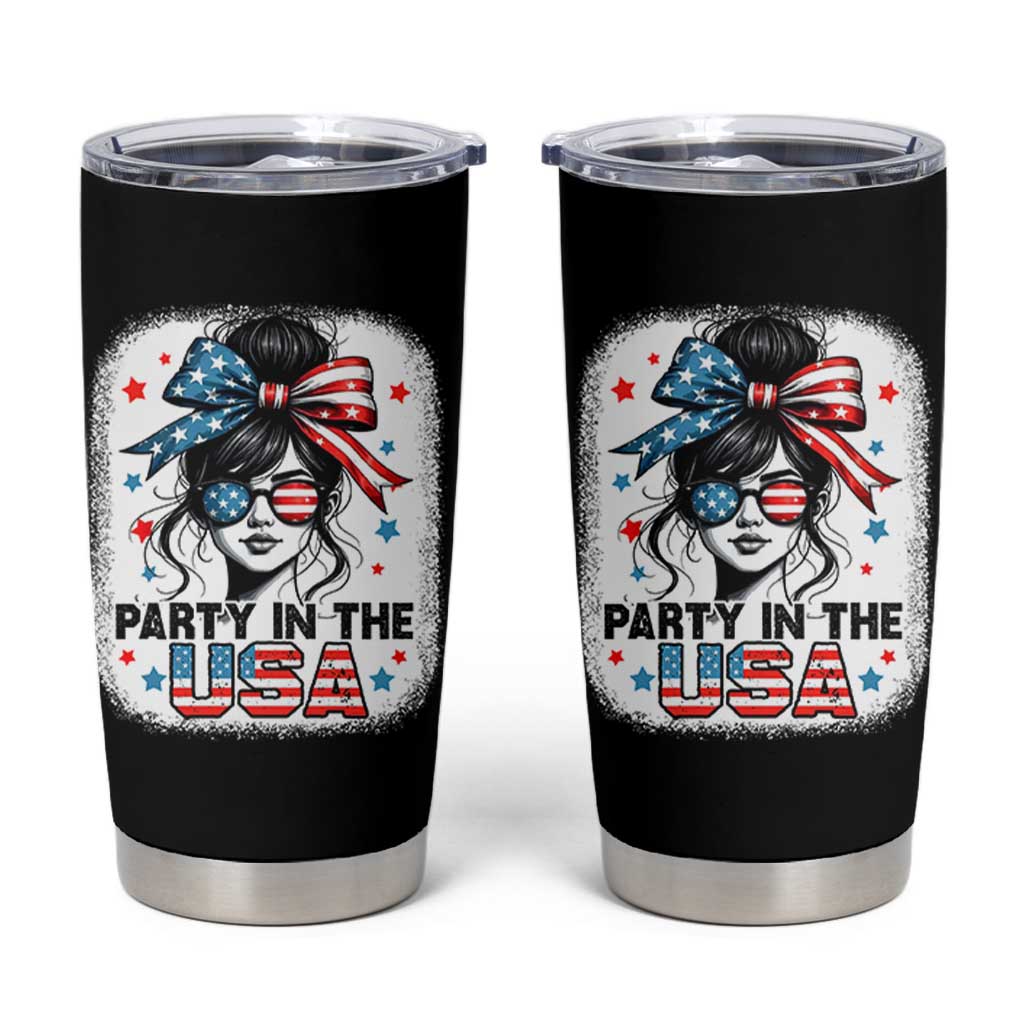 Party In USA Girls 4th of July Tumbler Cup Messy Bun USA - Wonder Print Shop