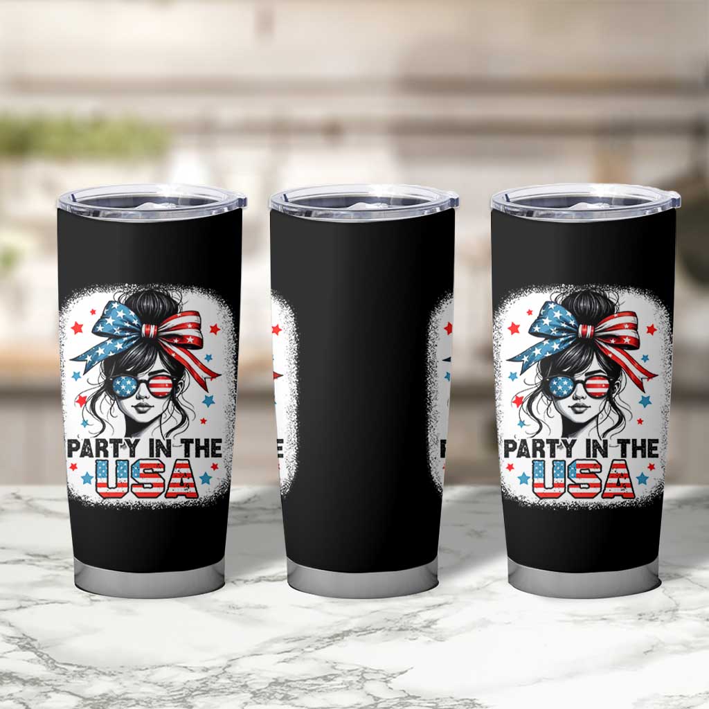 Party In USA Girls 4th of July Tumbler Cup Messy Bun USA - Wonder Print Shop